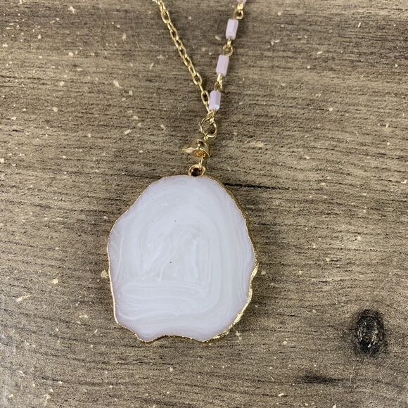 Stephan & Co Gold Tone Beaded Agate Stone Chain Necklace Resin Charm (Broken) - Picture 6 of 10